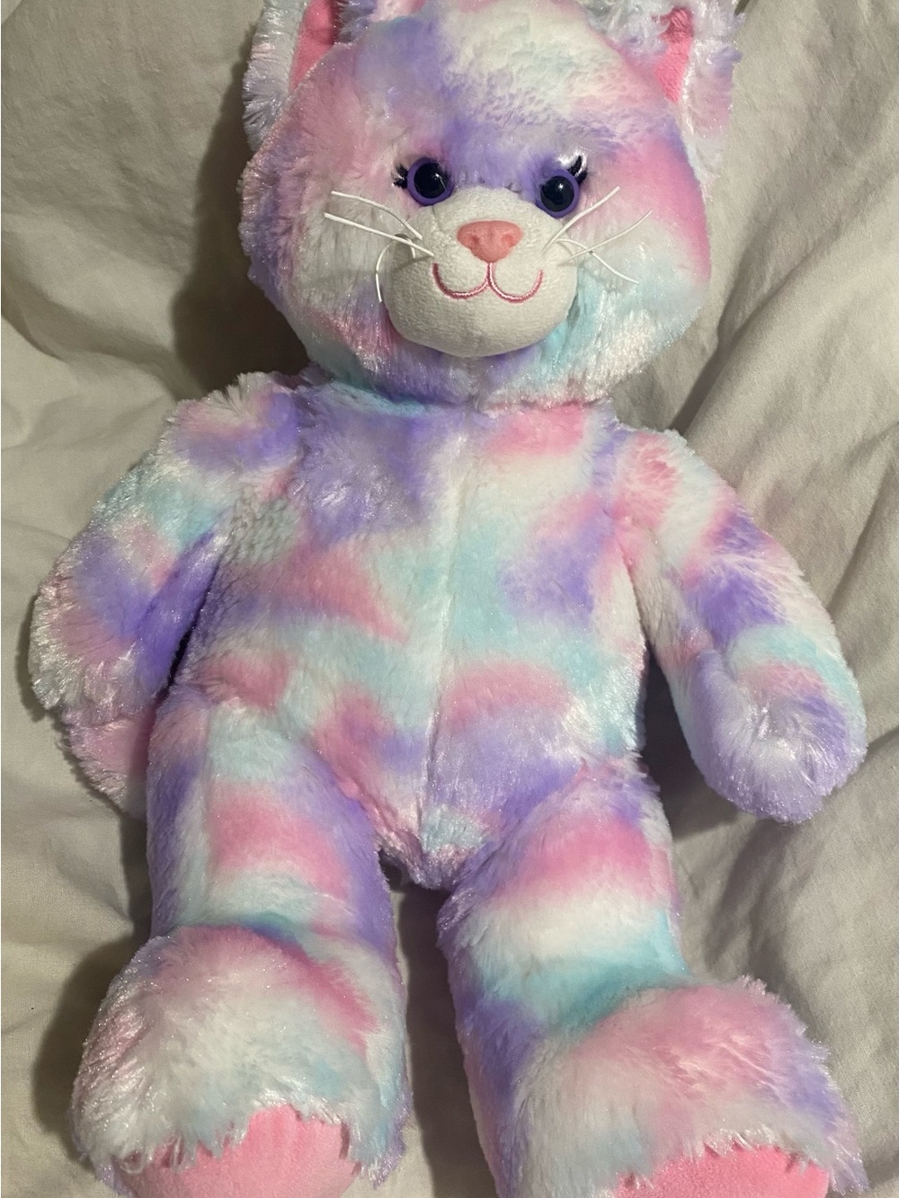 Build a Bear Plush Rainbow Pastel Cat Stuffed Animal - Soft Multicolor Toy